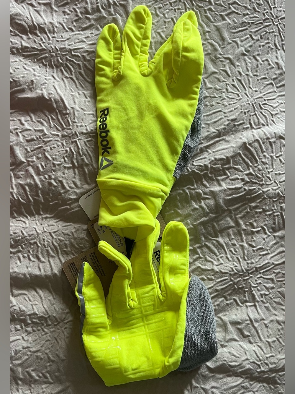 Reebok Neon Yellow Running Gloves with Reflective Accents